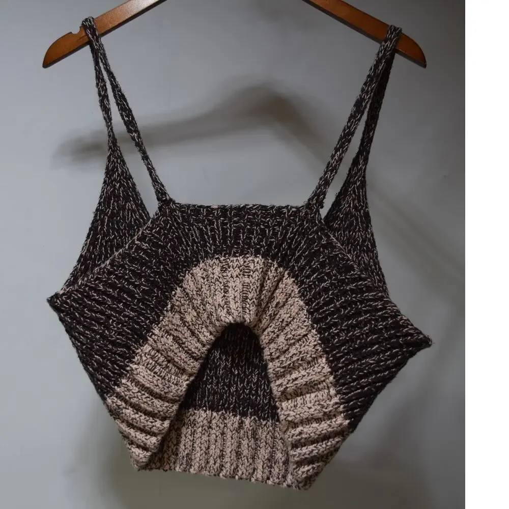 Free People Intimately Marled Knit Cutout Cropped Bralette Top Brown Blush